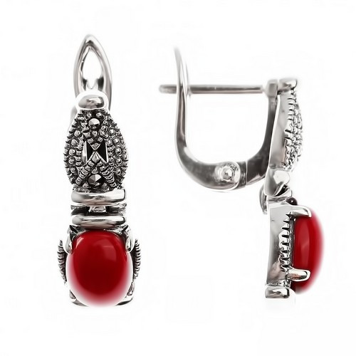 Серьги из серебра с кораллом имит. и марказитом Teosa HE-250-COR