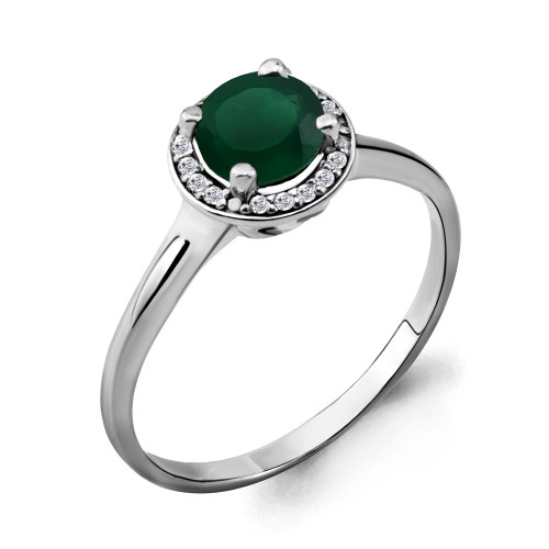 Серебряное кольцо с агатом зеленым и фианитом Aquamarine 6399109А размеры - 17,5