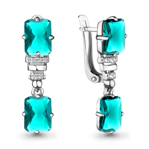Серьги из серебра с нанотурмалином и фианитом Aquamarine 4716988А