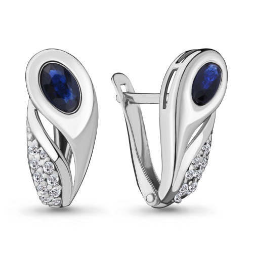 Серебряные серьги с фианитом и наносапфиром синт. Aquamarine 47194АБ