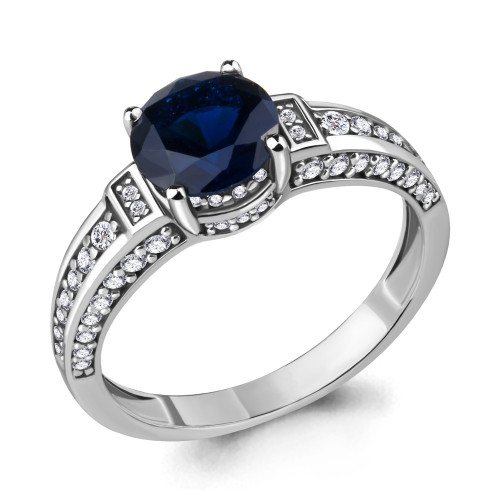 Кольцо из серебра с нано сапфиром и фианитом Aquamarine 63899Б размеры - 19