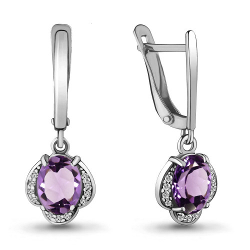 Серьги из серебра с аметистом и фианитом Aquamarine 4717004А