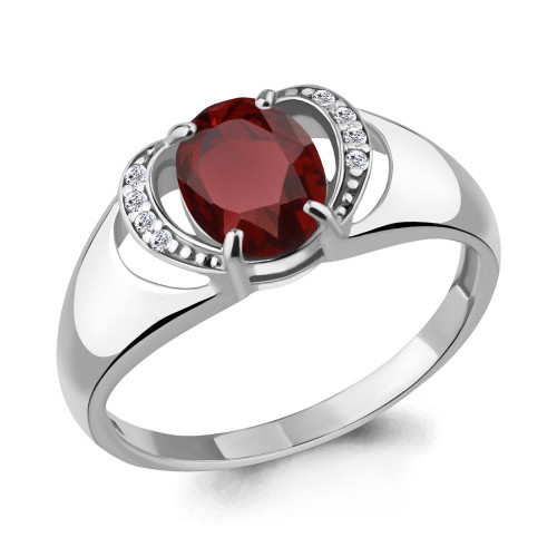 Серебряное кольцо с гранатом и фианитом Aquamarine 6914503А размеры - 18,5