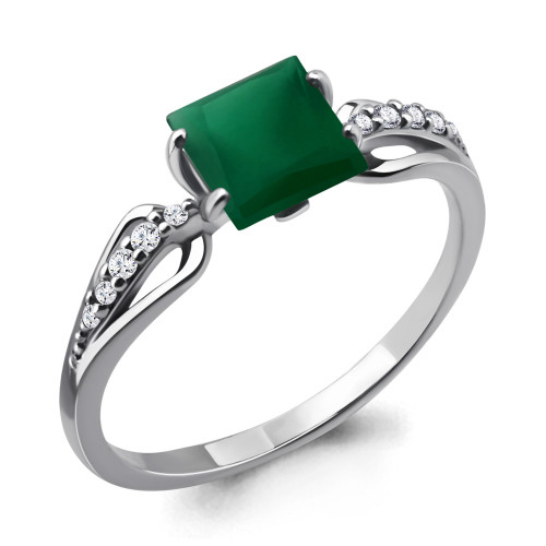 Серебряное кольцо с агатом зеленым и фианитом Aquamarine 6524109А размеры - 17,5