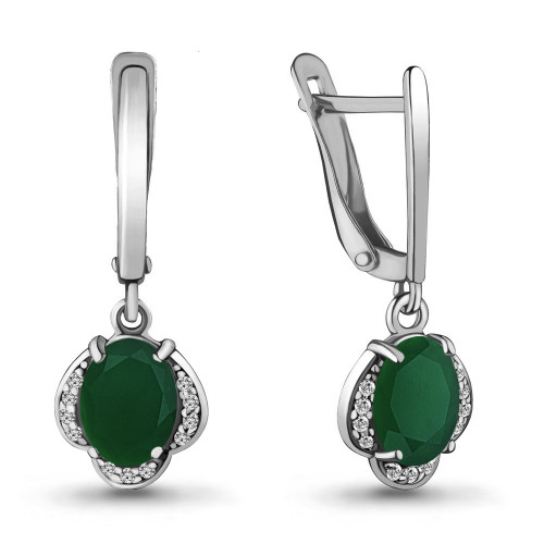 Серьги из серебра с агатом зелёным и фианитом Aquamarine 4717009А