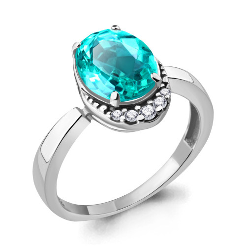 Серебряное кольцо с нанотурмалином и фианитом Aquamarine 6917088А размеры - 17