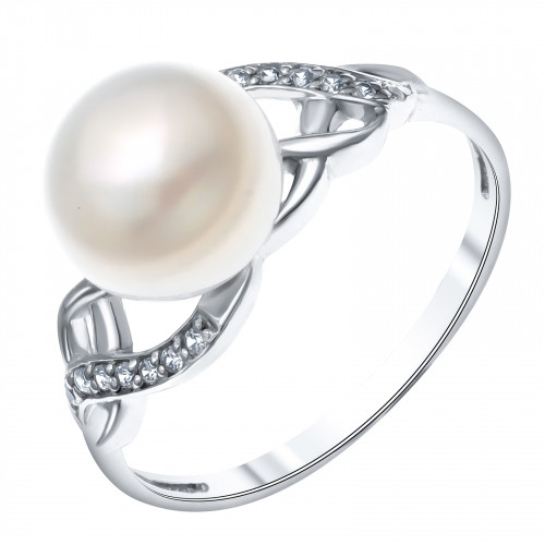 Серебряное кольцо с фианитом и жемчугом культ. Teosa 190-5-670Р