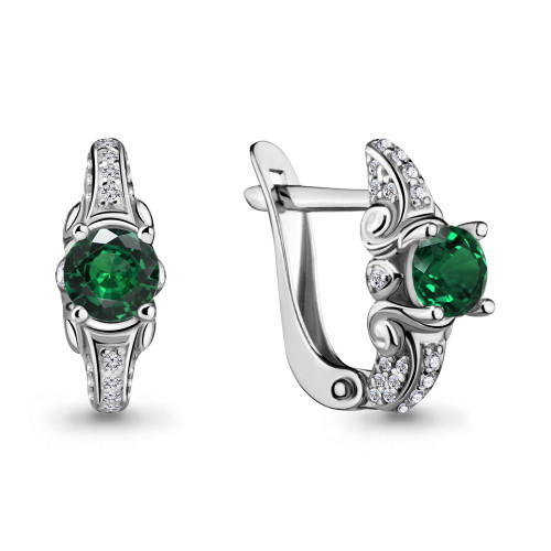 Серьги из серебра с нано изумрудом и фианитом Aquamarine 42968Г
