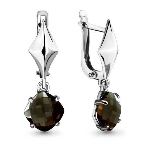 Серьги Aquamarine серебро с родием, раухтопаз, "каратник" 4707301