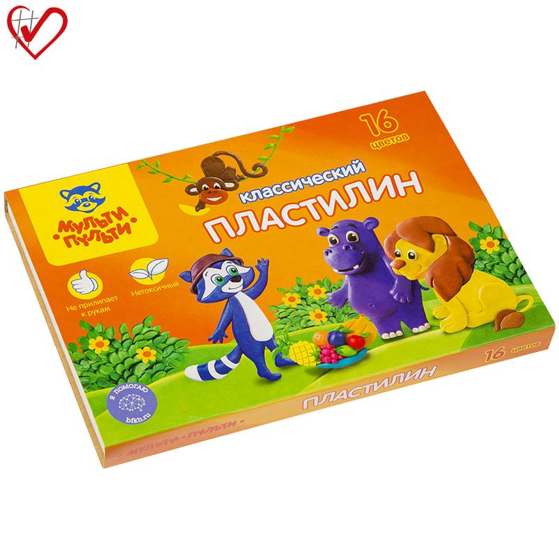 Пластилин Мульти-Пульти "Приключения Енота", 16 цветов, 320г, со стеком, картон