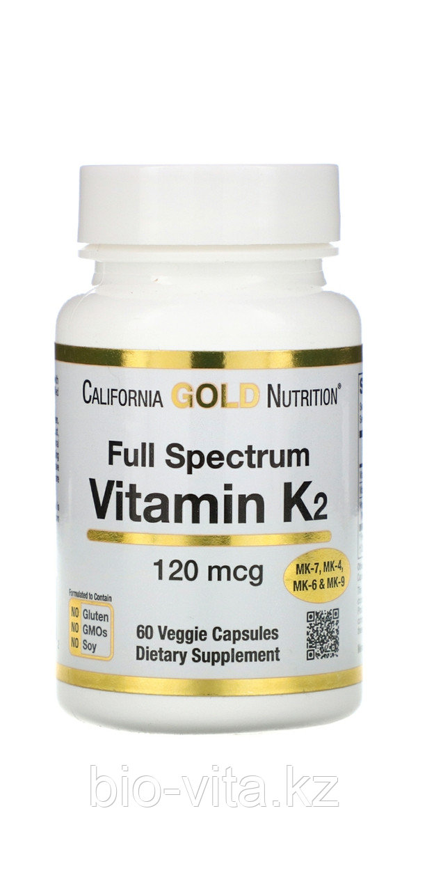 Витамин К2 Vitamin K2 (в виде МК-4, МК-6, МК-7, МК-9), 120 мкг, 60  капсул. California gold nutrition