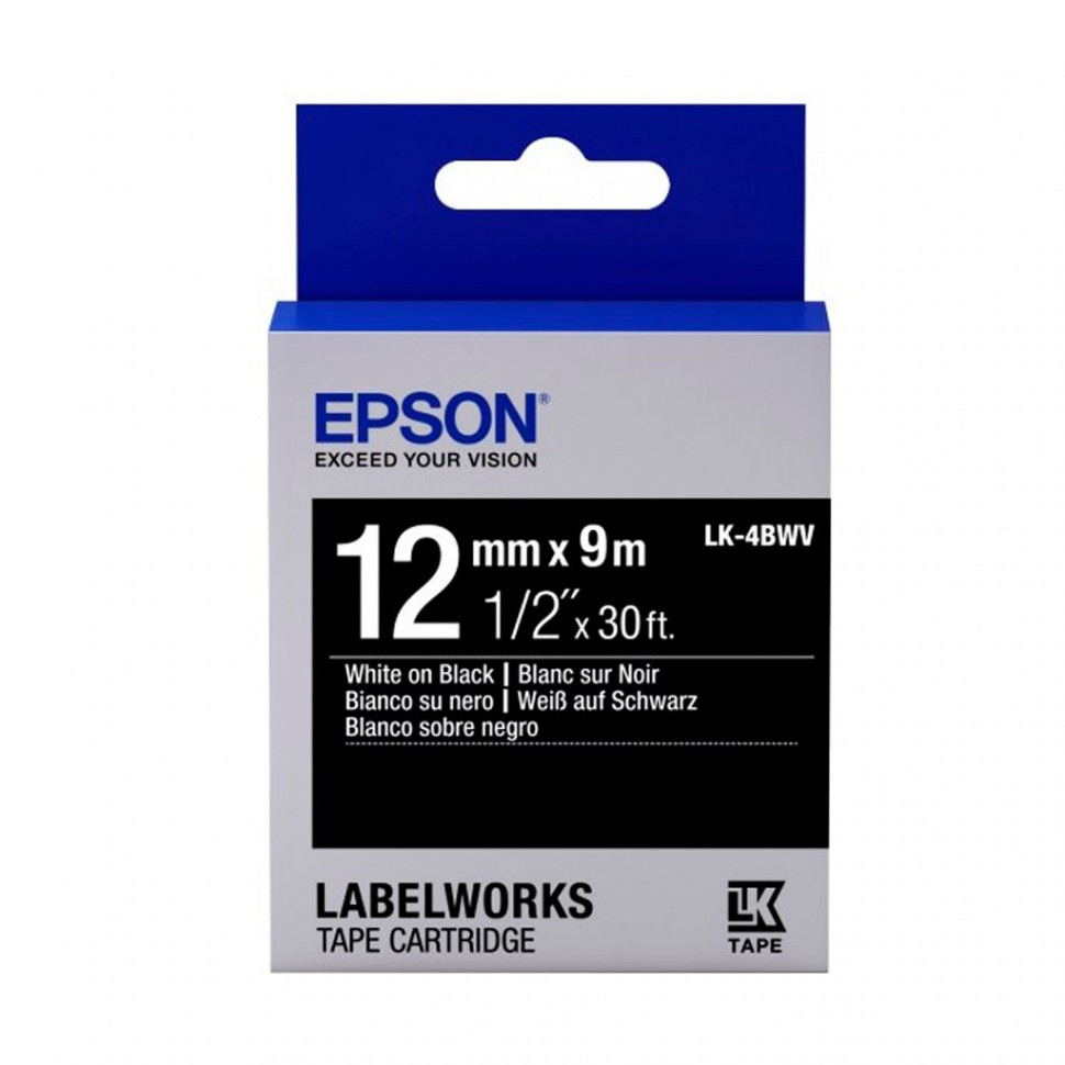 Лента Epson C53S654009 LK4BWV Vivid White/Black 12/9