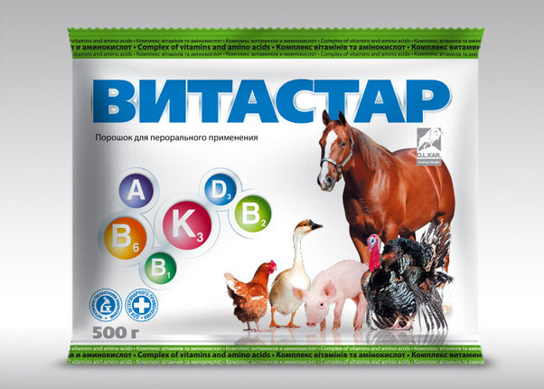 Витастар 500 гр порошок витаминно-аминокслотный комплекс для всех с/х животных и птицы, фото 1