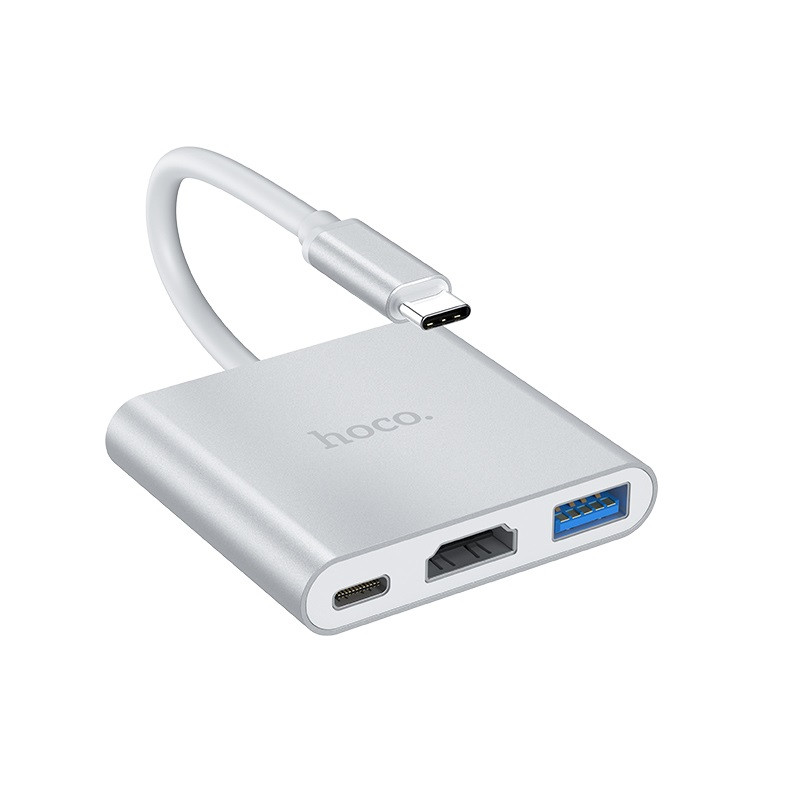 Адаптер-разветвитель Hoco Type-C на USB 3.0 + HDMI + PD (HB14, White)