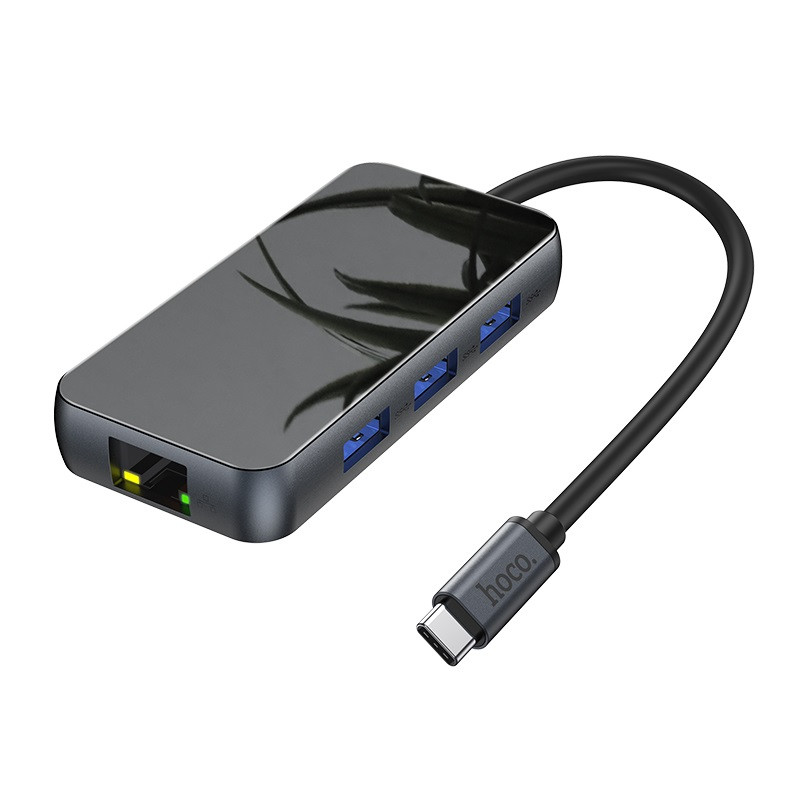 Адаптер-разветвитель Hoco Type-C на USB 3.0x3 + HDMI + PD + RJ45 (HB16, Black)