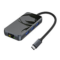 Адаптер-разветвитель Hoco Type-C на USB 3.0x3 + HDMI + PD + RJ45 (HB16, Black)