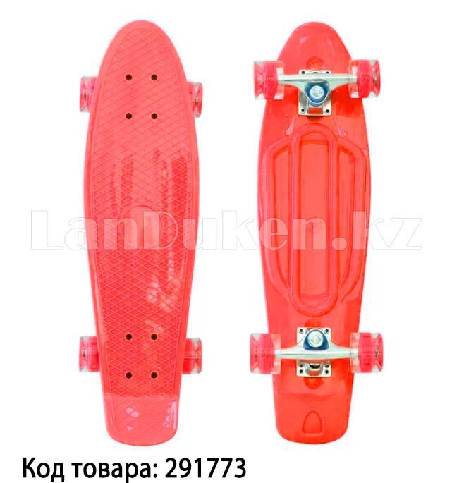 Пенни борд подростковый 56*15 Penny Board с гелевыми светящимися прозрачными колесами красный - фото 1 - id-p76658258