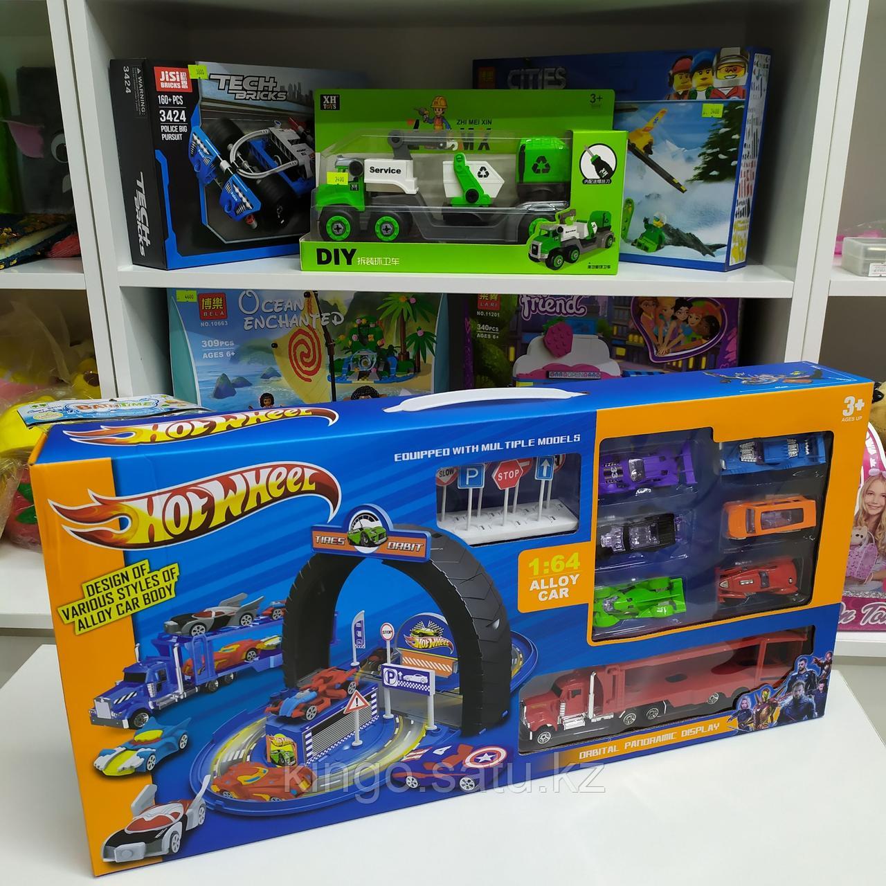 Игровой набор Hot Wheel гоночные машины + автовоз + разборный трек