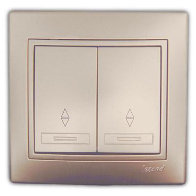 Выключатель проходной двойной жемчужно-белый перламутр со вставкой Мира 701-3030-106