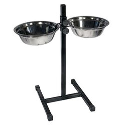 Стойка для мисок регулируемая, с двумя мисками из металла для собак