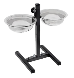 Стойка для мисок регулируемая, с двумя мисками из металла для собак