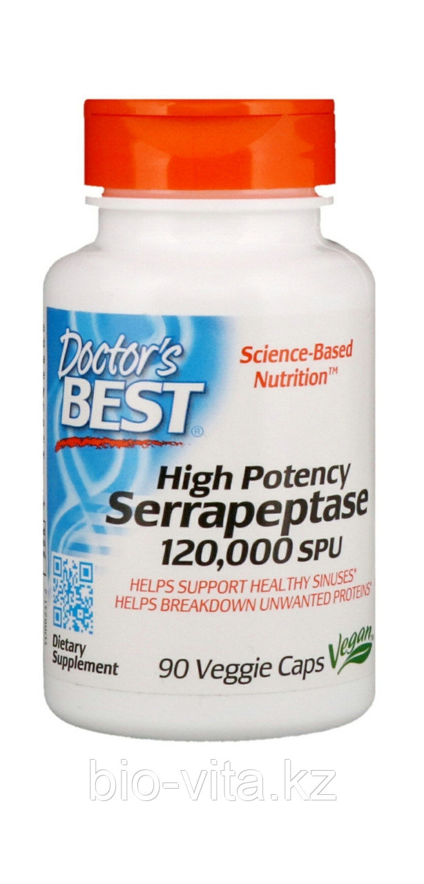 Серрапептаза (Best Serrapeptase), 90 капсул. 120 000 Лечение гайморита, ФКМ, спаек. Doctor Best