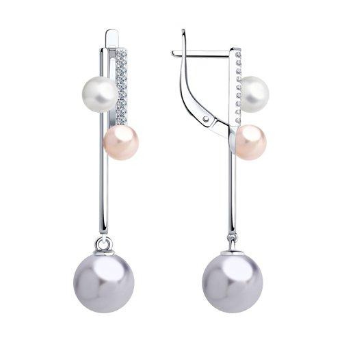 Серьги из серебра с жемчугом Swarovski и фианитами SOKOLOV 94023694