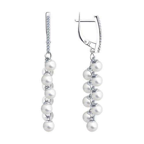 Серьги из серебра с жемчугом и фианитами SOKOLOV 94023960