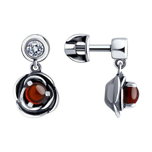 Серьги из серебра с гранатами и фианитами SOKOLOV 92022231