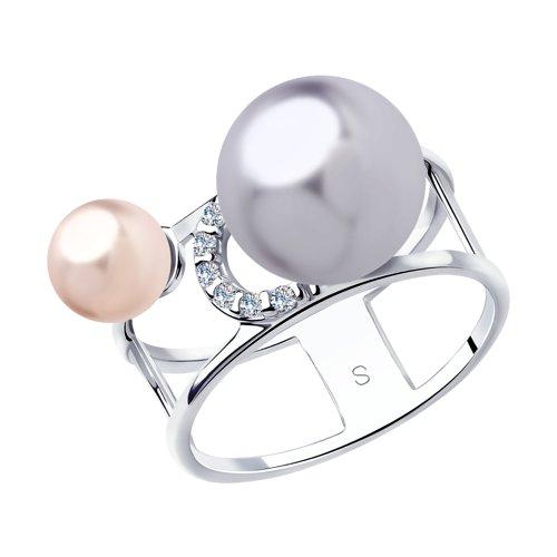 Кольцо из серебра с розовым и сиреневым жемчугом Swarovski и фианитами SOKOLOV 94013011 размеры - 17 17,5 19