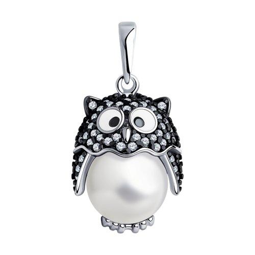 Подвеска из серебра с эмалью и жемчугом Swarovski и фианитами SOKOLOV 94032429
