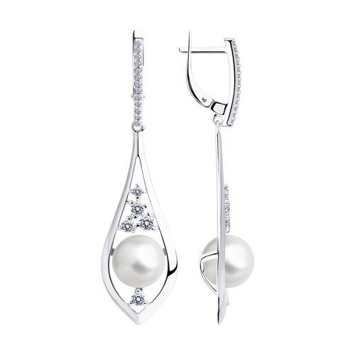 Серьги из серебра с жемчугом и фианитами SOKOLOV 94023505