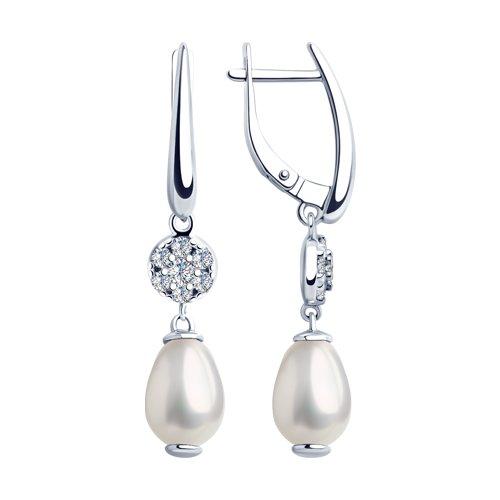 Серьги из серебра с жемчугом Swarovski и фианитами SOKOLOV 94023274