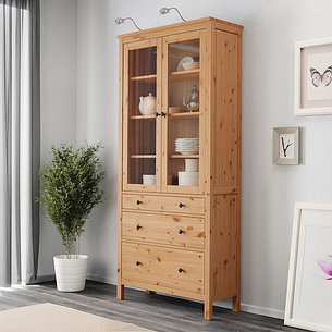 Шкаф-витрина с 3 ящиками ХЕМНЭС светло-коричневый 90x197 см ИКЕА, IKEA, фото 2