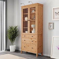 Шкаф-витрина с 3 ящиками ХЕМНЭС светло-коричневый 90x197 см ИКЕА, IKEA, фото 2