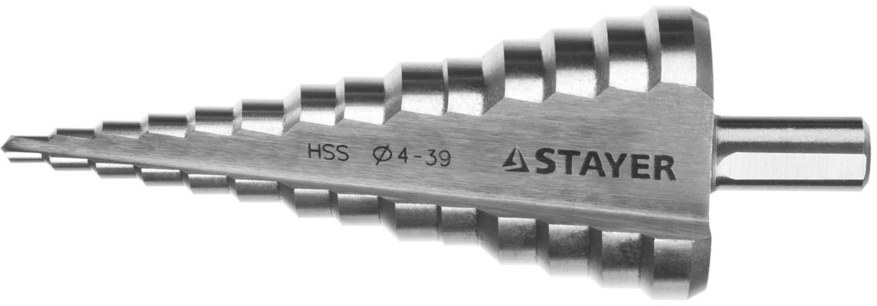 Сверло ступенчатое Stayer, 4-39 мм, 14 ступеней, HSS (29660-4-39-14) - фото 1 - id-p76809504