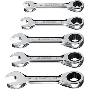 ЗУБР из 5 шт, 8 - 14 мм, набор комбинированных гаечных ключей трещоточных укороченных (27103-H5), фото 2