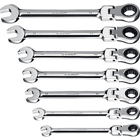 ЗУБР из 7 шт, 8 - 19 мм, набор комбинированных гаечных ключей трещоточных шарнирных (27101-H7)