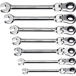 ЗУБР из 7 шт, 8 - 19 мм, набор комбинированных гаечных ключей трещоточных шарнирных (27101-H7), фото 2