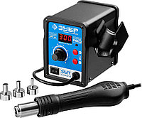 Паяльная станция цифровая ЗУБР, термовоздушная, 100-500°C, 60 Вт, 3 насадки, серия "Профессионал" (55350)