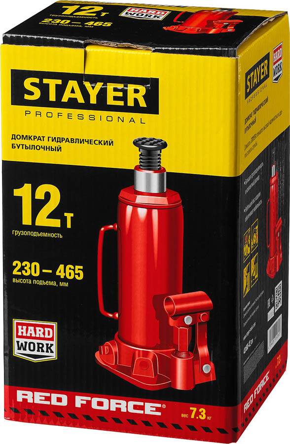 Домкрат бутылочный Stayer, 12 т., 230-465 мм, серия "Red force" (43160-12_z01) - фото 7 - id-p76810512