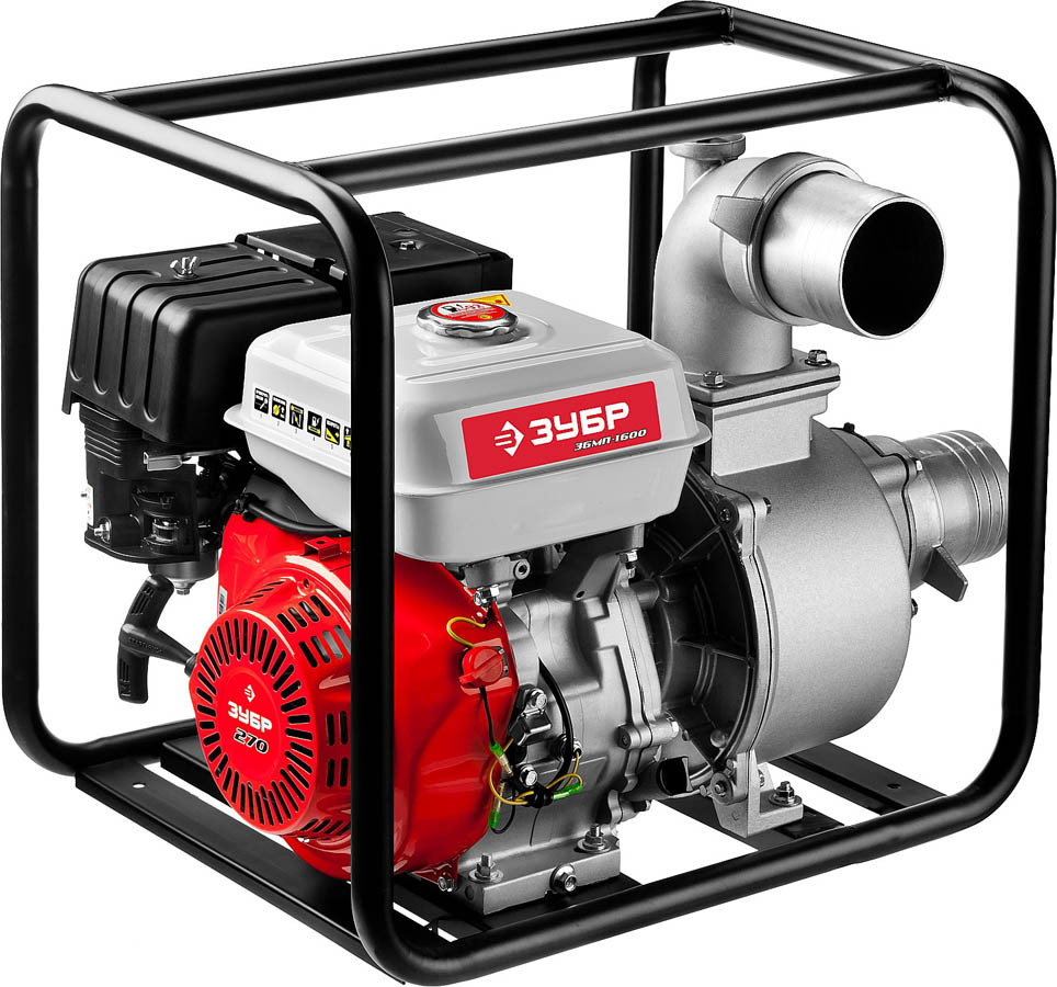 Мотопомпа бензиновая ЗУБР, 1600 л/мин, 4-х тактный, 9 л.с (ЗБМП-1600)