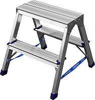 Лестница-стремянка двухсторонняя Сибин, число ступеней 2, алюминий, максимальная нагрузка 150 кг (38825-02)