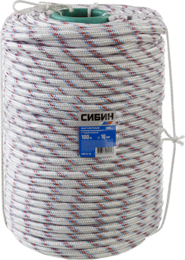 Фал плетёный полипропиленовый с сердечником Сибин, 100 м, 10 мм, 24-прядный, 700 кгс (50215-10) - фото 3 - id-p76811186
