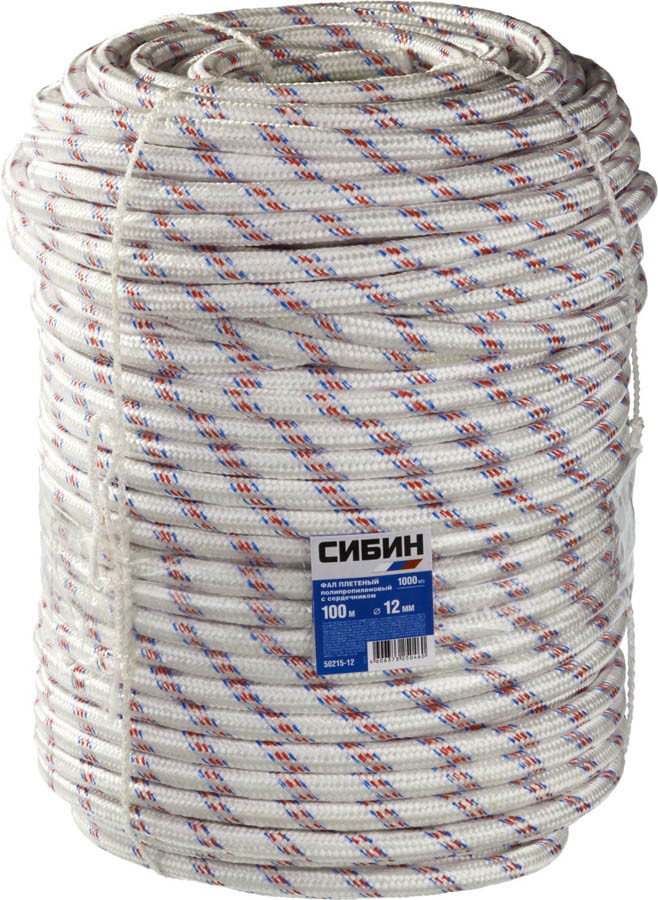Фал плетёный полипропиленовый с сердечником Сибин, 100 м, 12 мм, 24-прядный, 700 кгс (50215-12) - фото 3 - id-p76811187