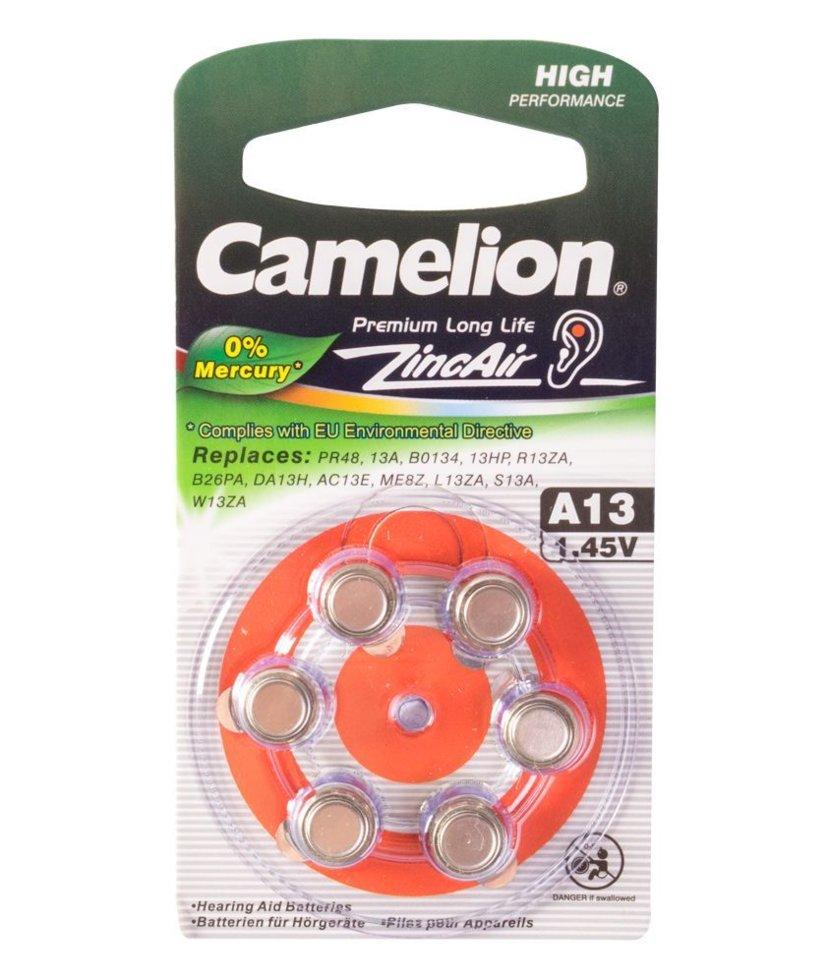 Батарейка для слуховых аппаратов Camelion A13-BP6(0%Hg), Zinc Air, A13, 1.45V (6 шт.)