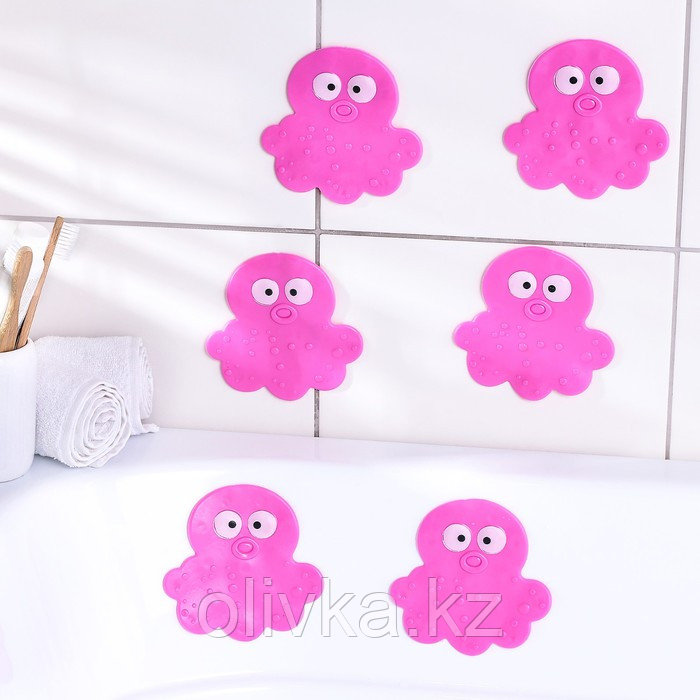 Набор мини-ковриков для ванны Доляна «Медуза», 11×12 см, 6 шт, цвет МИКС