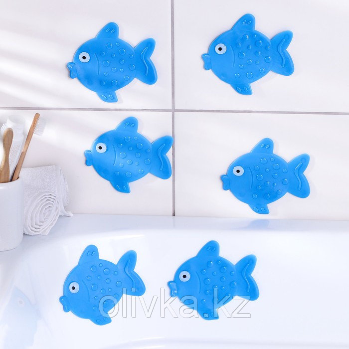 Набор мини-ковриков для ванны Доляна «Рыбка», 11×12 см, 6 шт, цвет МИКС