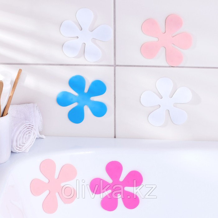 Набор мини-ковриков для ванны Доляна «Цветочек», 10,5×10,5 см, 6 шт, цвет МИКС