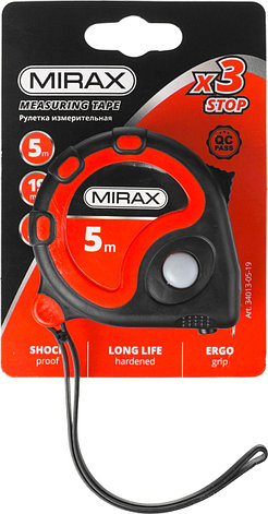 Рулетка MIRAX, 3 стопора, двухкомпонентный пластиковый корпус, 5мх19мм, фото 2